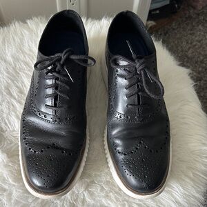 Cole Haan Black Leather Oxfords with White Sole